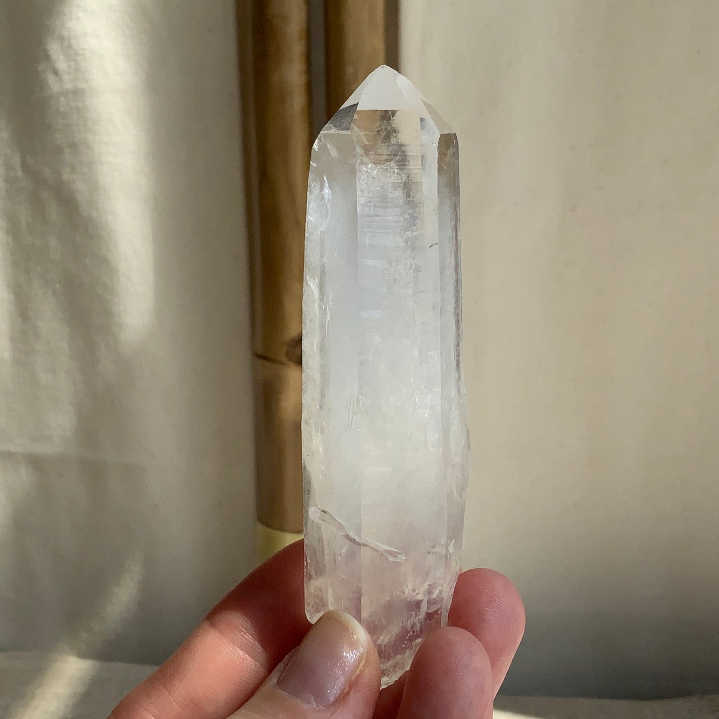 Blue Smoke DNA Lemurian Quartz Point. Ethically Sourced with baby inner child crystal.